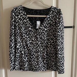 J. Crew Black and White Patterned Blouse